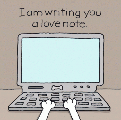 a cartoon drawing of someone typing on a laptop