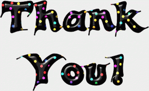 a thank you message is seen in an image with some small colorful balls around it