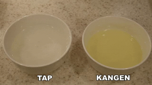 two bowls sit on a marble surface each containing the same liquid