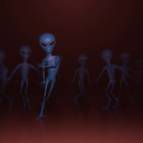 the aliens are looking towards the dark room