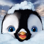 there is a penguin wearing a snow hat