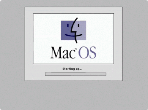the logo for mac os is displayed on an old computer monitor
