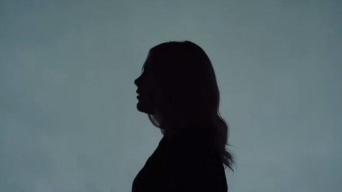 a long haired girl with long hair looks into the distance in silhouette