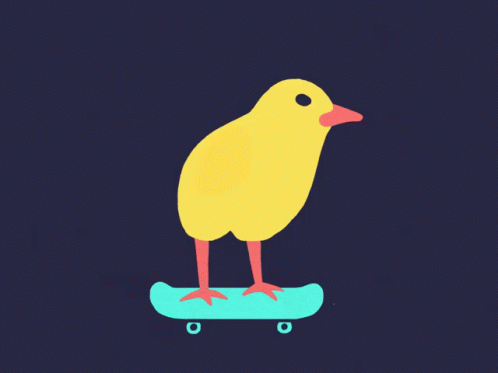 this blue bird sits on a skateboard