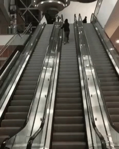 escalators with people on them on an airport