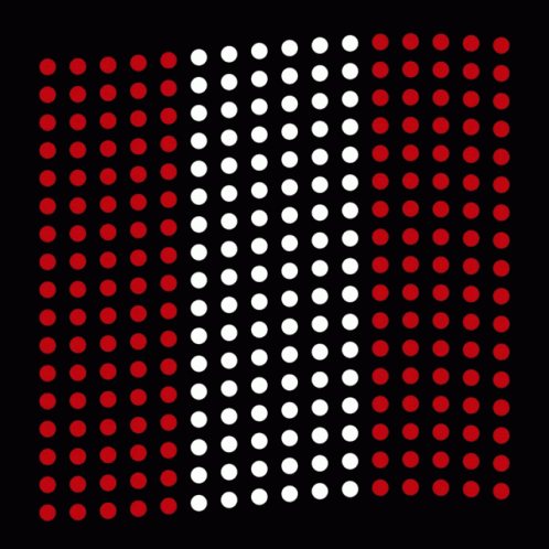 a dark background with white dots and blue, red and blue circles