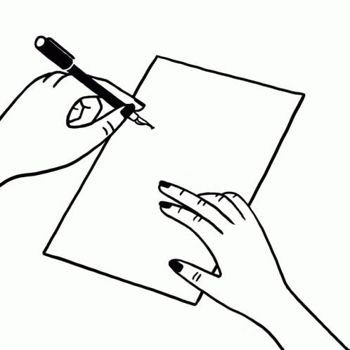 a hand drawing a square page with a pen on it