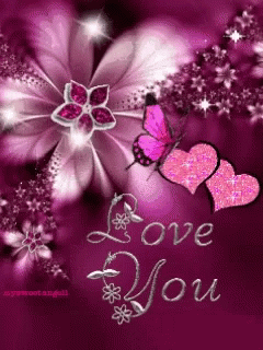 the words love you are written in white letters and pink flowers
