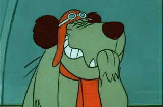a cartoon dog has it's mouth open and eyes wide