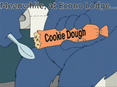 the cartoon is looking at his cookie dough