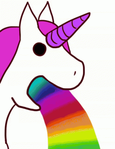 a rainbow unicorn with a pink horn