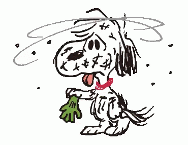the peanuts character from a cartoon with its mouth open and hands extended