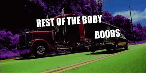 a truck driving down a highway with the words rest of the body boos