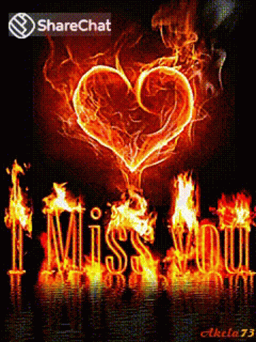 blue fire flames are on the wall and the word miss u