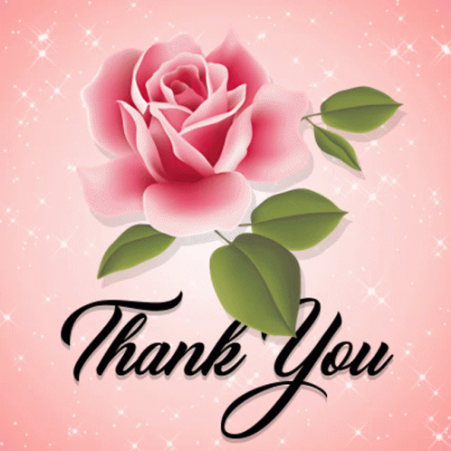 thank you, text, and purple rose on a light blue background