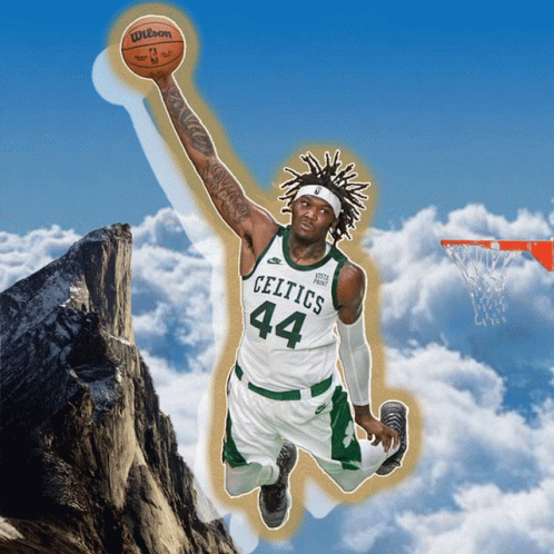 there is a basketball player on top of a hill