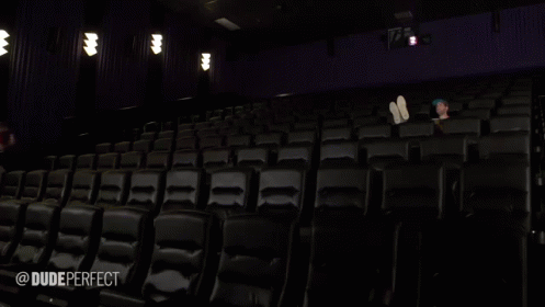 people are in a theater, the theater has empty seats
