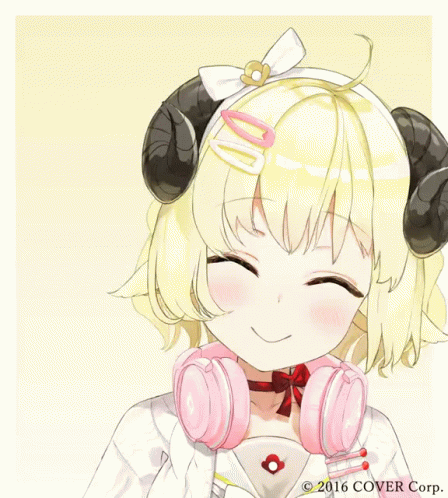 the animated girl with headphones and an ear ring is smiling