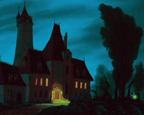 an animated scene of a large, beautiful castle at night