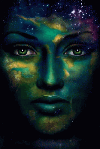 a painting of a woman with stars on her face
