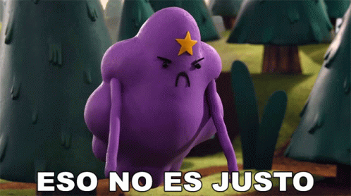 a pink cartoon character in an animation with the caption eso no es justo