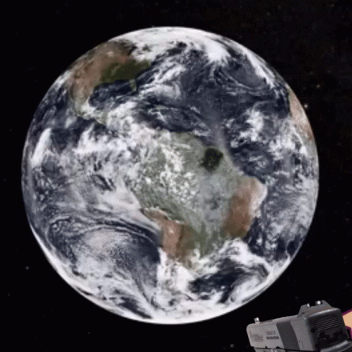 an earth seen from space, with an image of a satellite vehicle below it