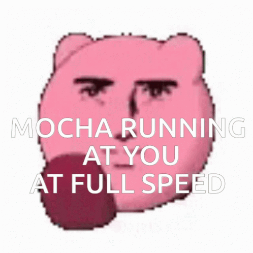 the face of a white, purple and black man with the text mocha running at you at full speed