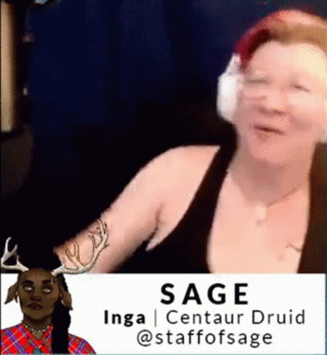 a smiling woman wearing headphones with an advertit for sage