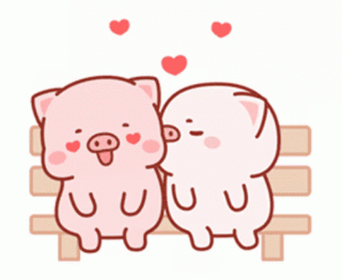 two cartoon pigs sitting on a bench together