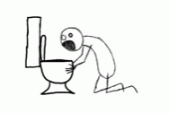 a drawing of a person bending over a toilet