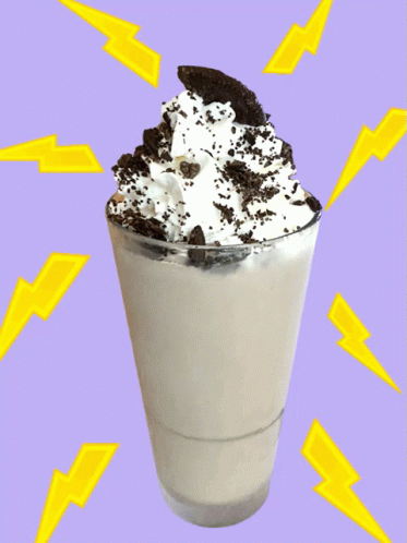there is a drink with black and white toppings