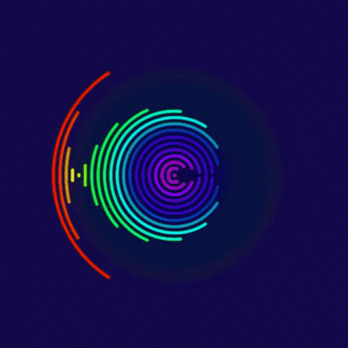 a bright psychedelic image on red with blue and green circles in the middle