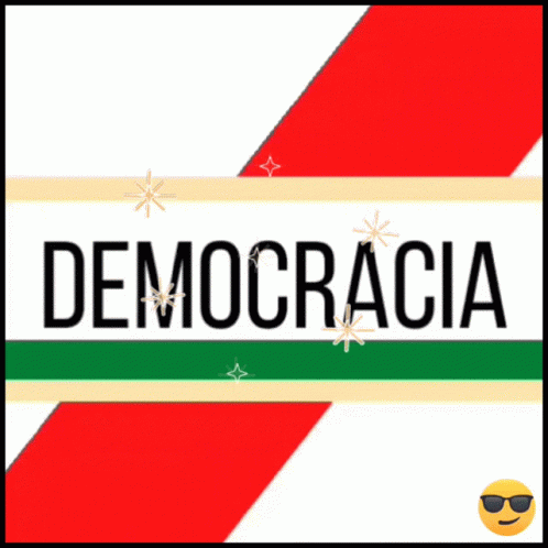 a blue striped sticker with the word demooccia in white and green