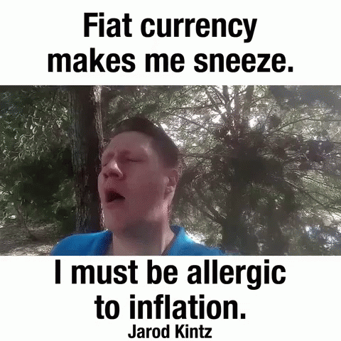 a man with his mouth open with the words fail currency makes me sneeze i must be altered to inflatable