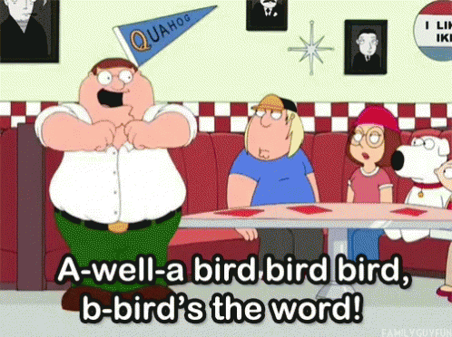 cartoon characters sitting at a table with text on the top