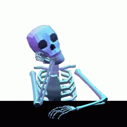 skeleton skeleton sitting down holding up a cup