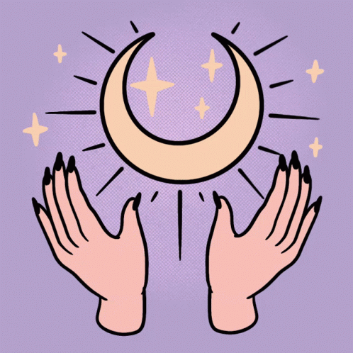 a pink background with two hands reaching out to the crescent