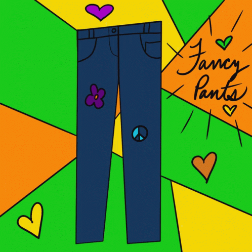 a painting of pants with flowers and hearts