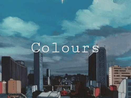 a poster with the word colours surrounded by buildings