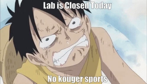 an anime po with text that reads lab is closed today no kouyer sports