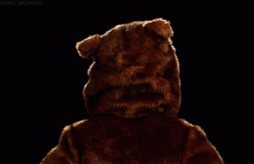 a bear with dark background wearing an adult outfit