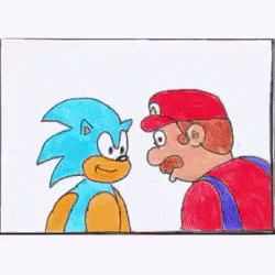 a drawing of the cartoon style sonic and his friend