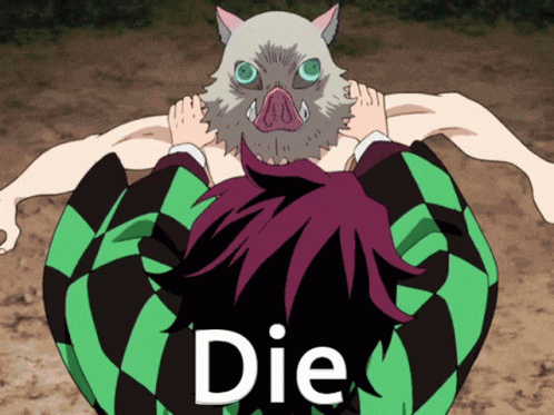 anime character with text that reads die
