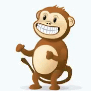 a cartoon monkey in blue is dancing and smiling
