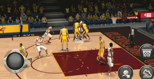 an interactive video game with players playing basketball