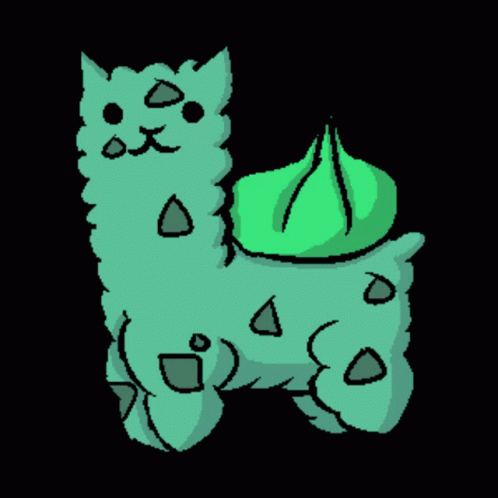 a drawing of a green cat holding a cabbage