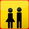 this is a square sign with a man and a woman standing in front