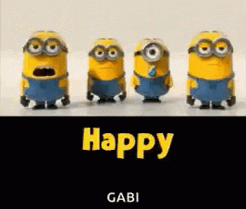 a group of little blue minion cartoon figures with the words happy