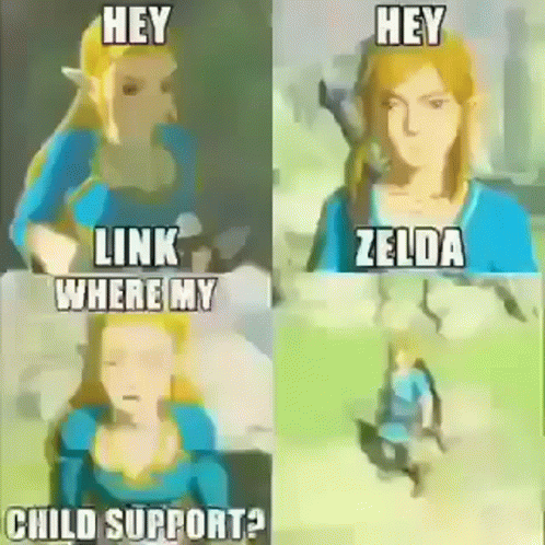 a cartoon with a link between zelda and child support