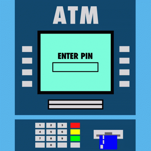 a computer keyboard and tv screen with the name atm on it